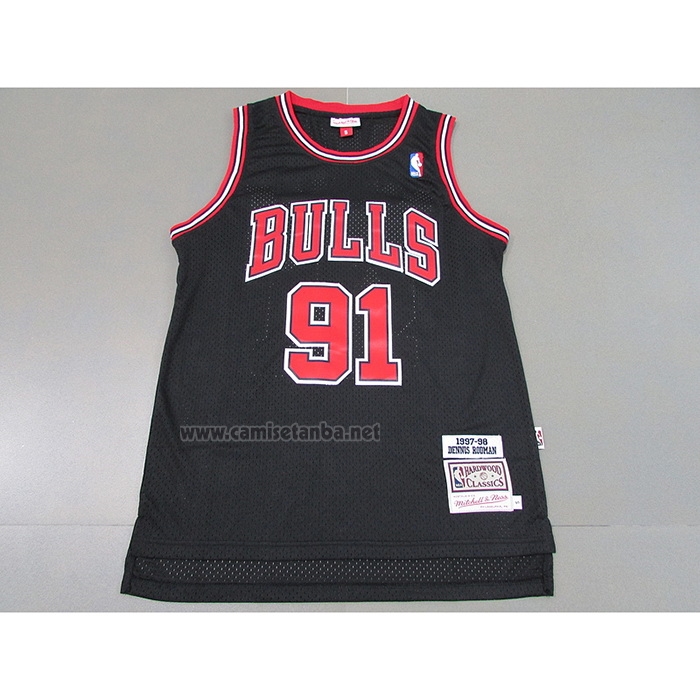 Camiseta Chicago Bulls Dennis Rodman #91 Mitchell & Ness 1997-98 Negro